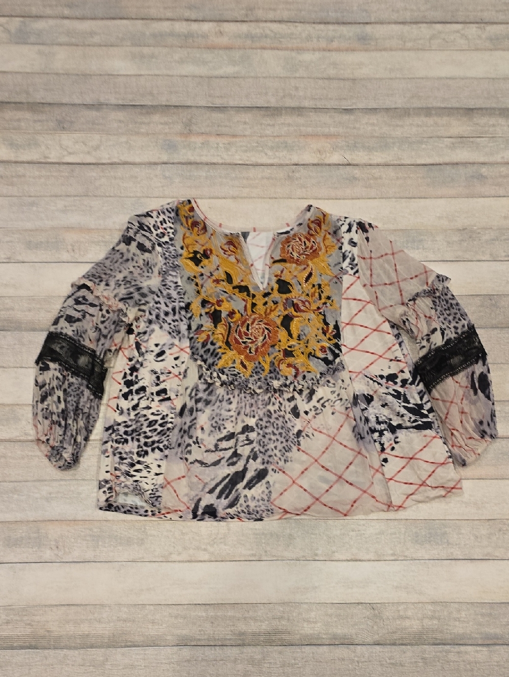 Anthropologie Mathilda Balloon Sleeve Top V Neck Boho Peasant Edgy Womens XS